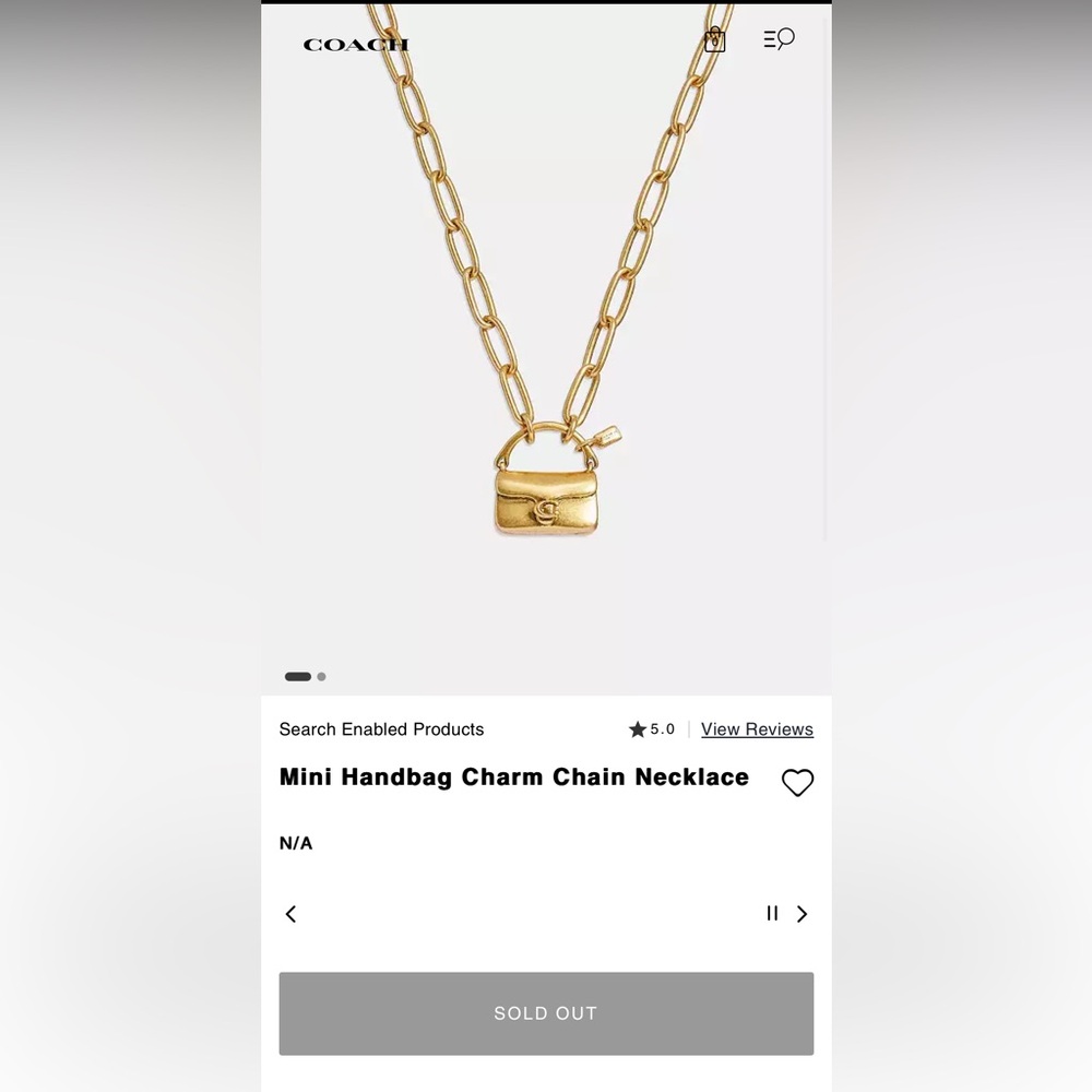 Coach Gold Necklace with Bag Charm